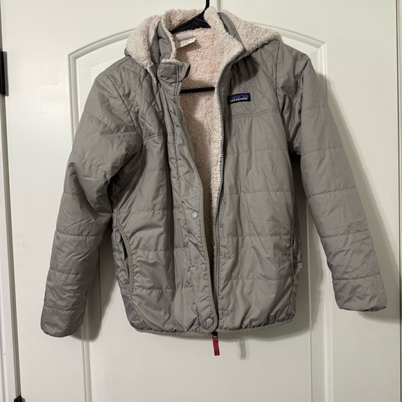 Patagonia Reversible Dream Song Hoodie Girls Size Medium 10 Gray And Pink - Picture 1 of 10